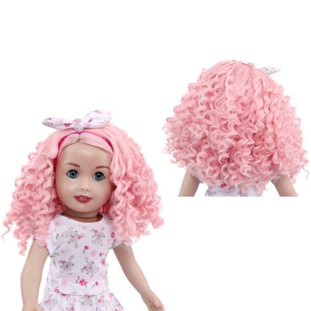 Pink Curly Wig for American Doll